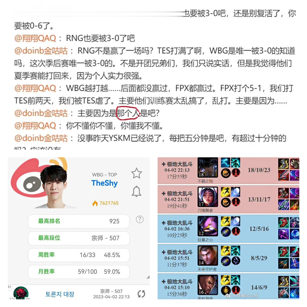 通过Doinb和LWX对话得知
WBG训练赛被FPX打了个5：1，翔哥锐评WBG