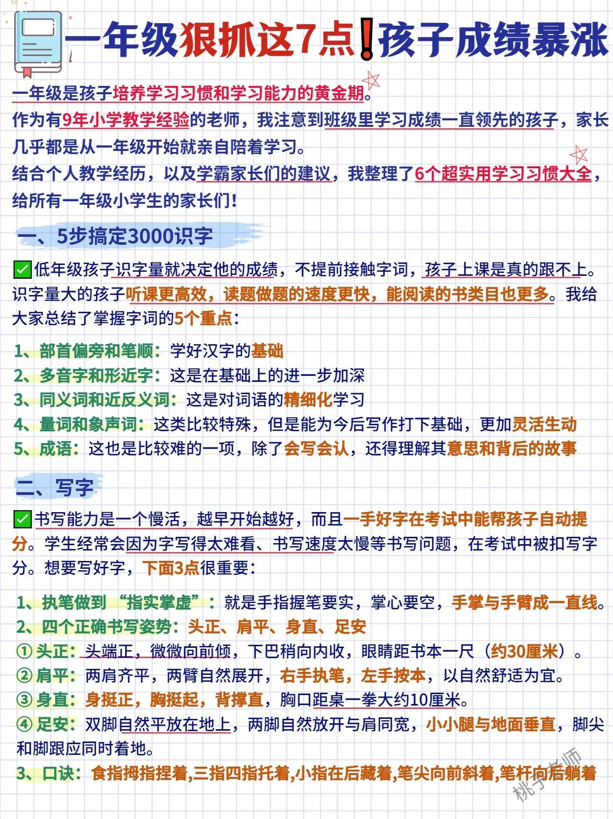 我的天，孩子小学都毕业了，才知道一年级开始留言狠抓这几点，学习成绩才能暴涨！
一