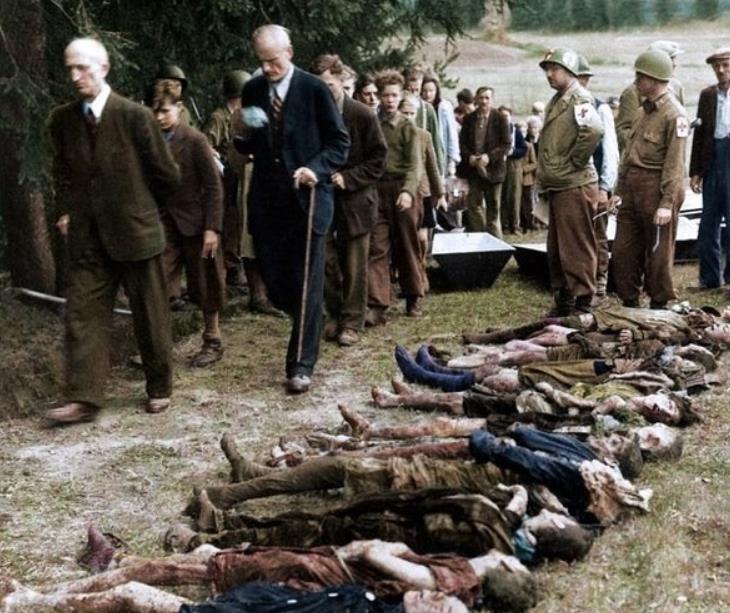 【残酷的种族灭绝】
1942年，德国党卫军特别行动队在乌克兰伊万哥罗德附近处决犹