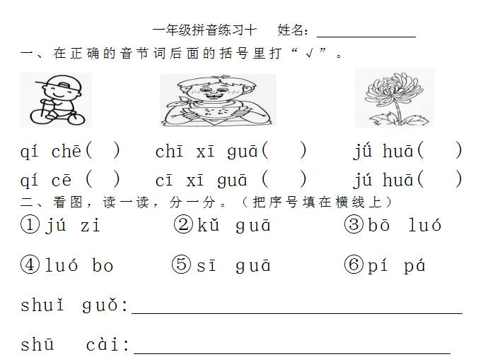 一年级拼音复习十