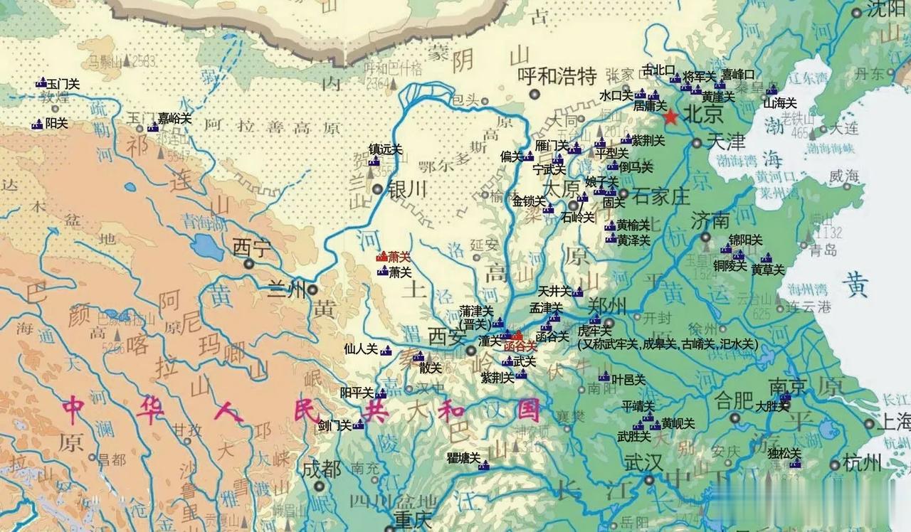 北方地区各古关口分布，陕西，山西，河北占了一大半。