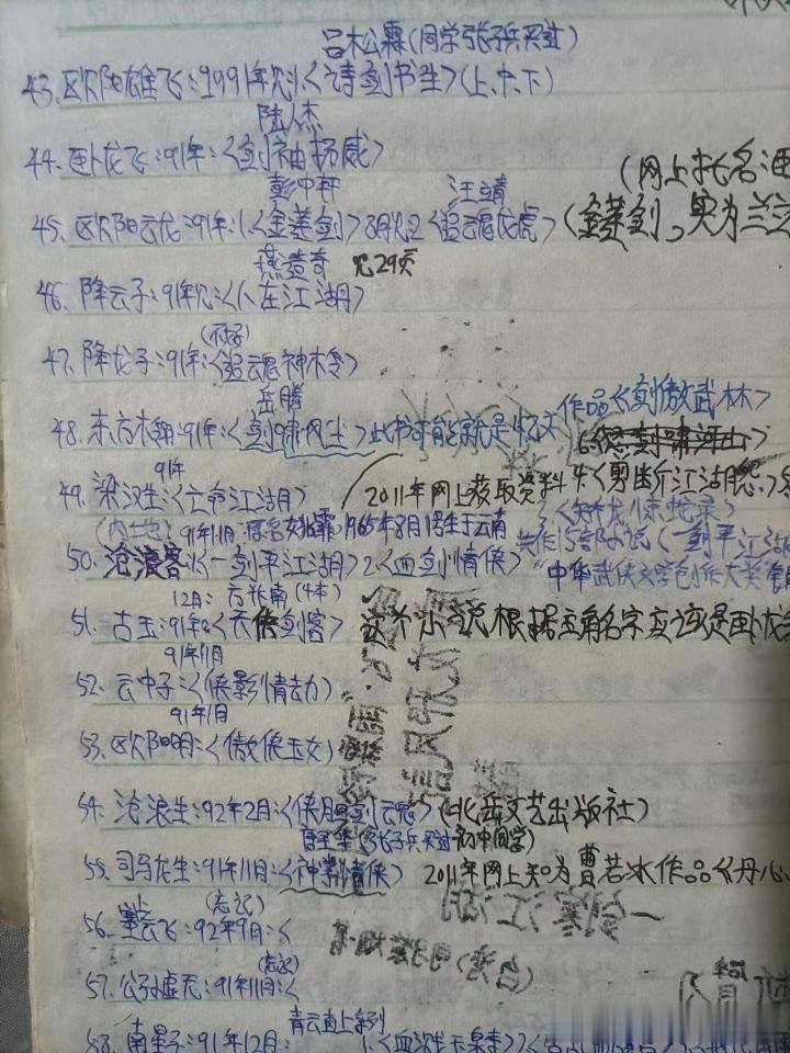 还记得第一次看的武侠小说是哪部吗？
当年看武侠小说时还流行记小说的名字，小笔记本