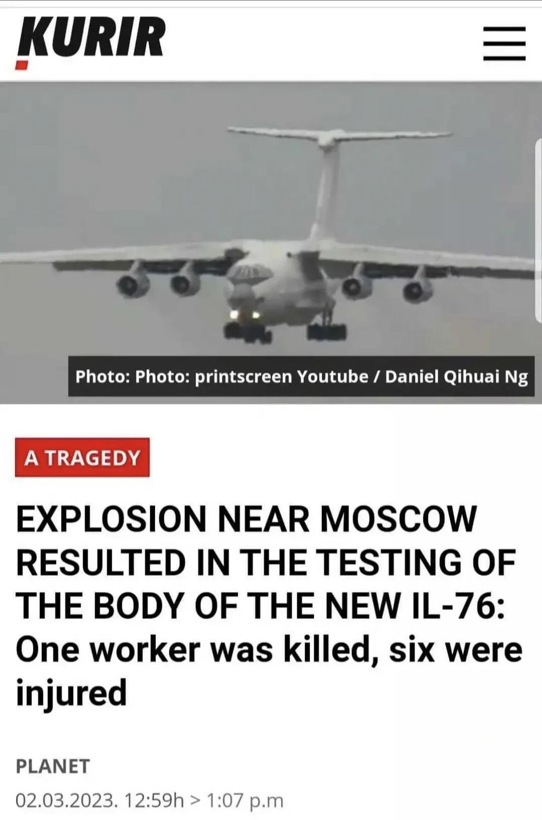 3月2日，路透社报道，俄罗斯乌里扬诺斯克联合飞机制造厂称，周四，一架伊尔-76军