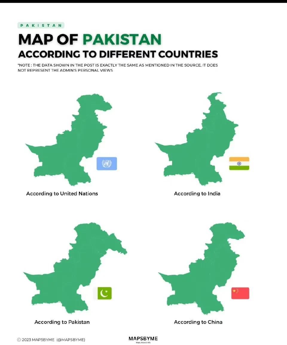 不同国家出版的巴基斯坦🇵🇰地图是不同的[灵光一闪]