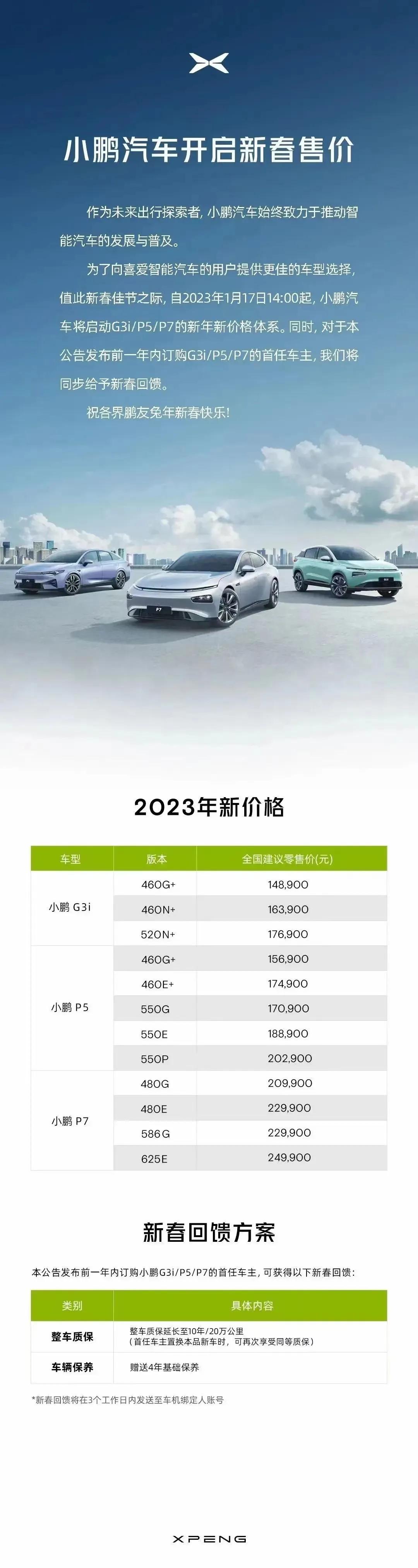 小鹏汽车选择在春节前的最后一个周二下午2点官宣降价，22年12月还在宣传23年
