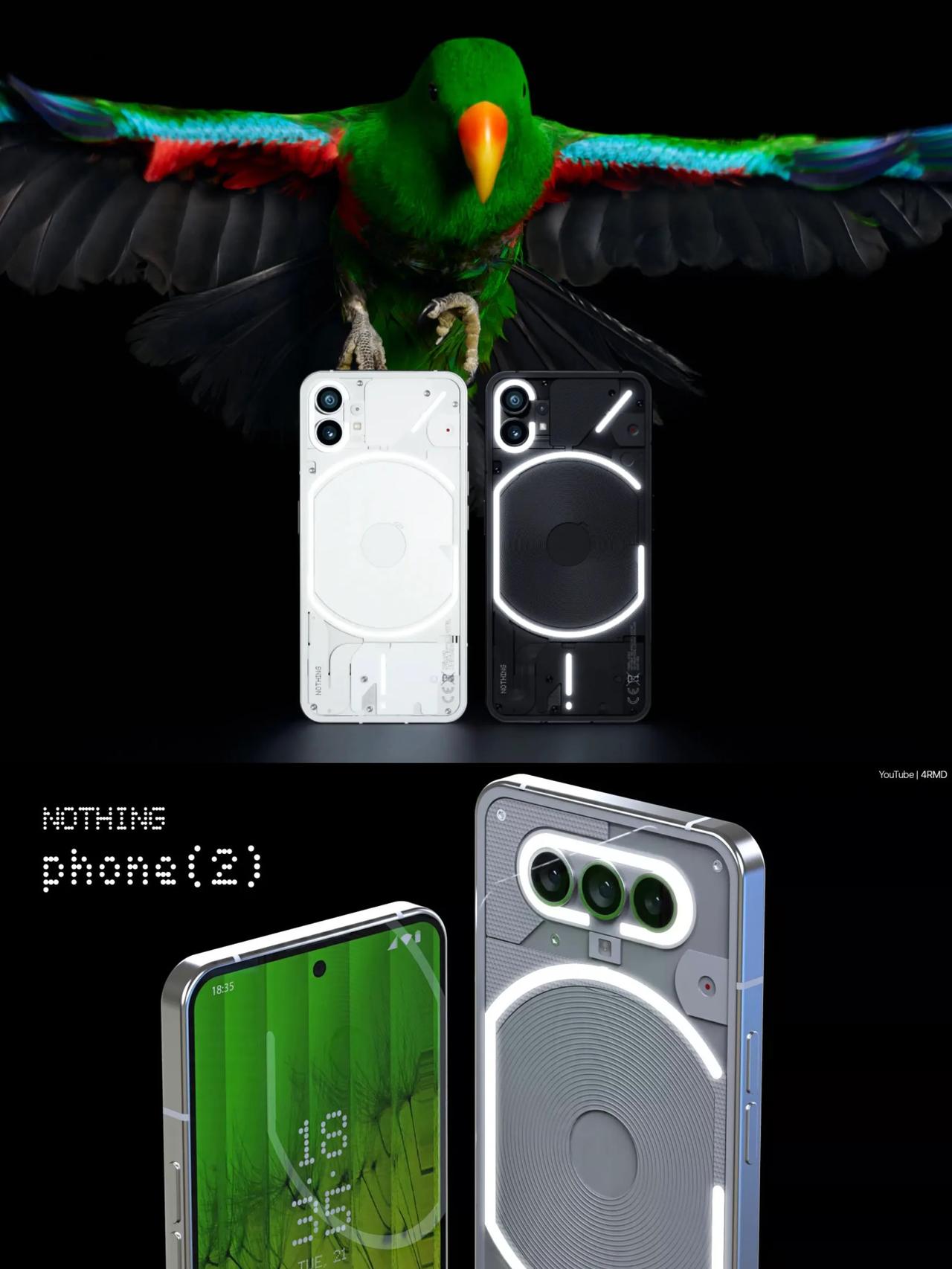 Nothing Phone （2）渲染图曝光，外观与上代的最大变化就是后置竖排双