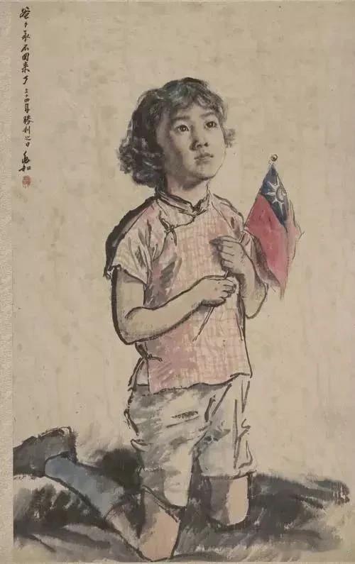 1945年，画家蒋兆和的作品《爸爸永不回来了》令人落泪，图中的小女孩的父亲在抗战