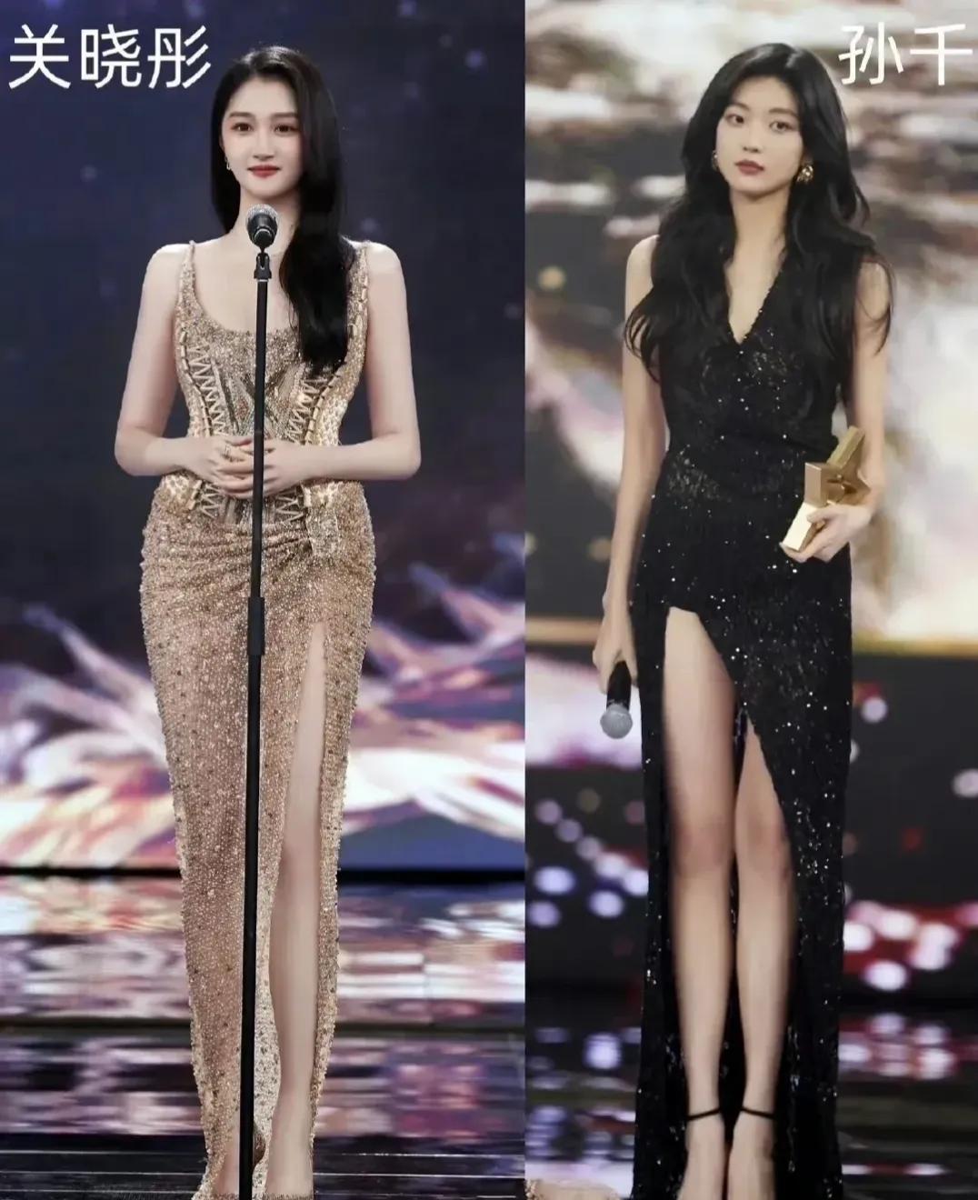关晓彤与孙千，颜值、身高、气质都差不多，但明显关晓彤身材要更胜一筹，这个身材凹凸
