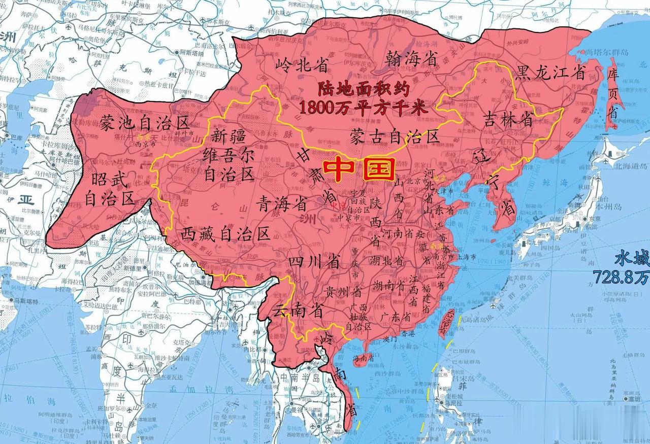 中国历代疆域叠加图
 
中国历史上所有政权统治过的疆土面积超过1800万平方千米