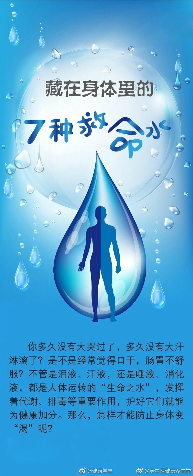 【体内藏着7种救命水，决定着你的长寿指数】不管是泪液、汗液，还是唾液、消化液，都