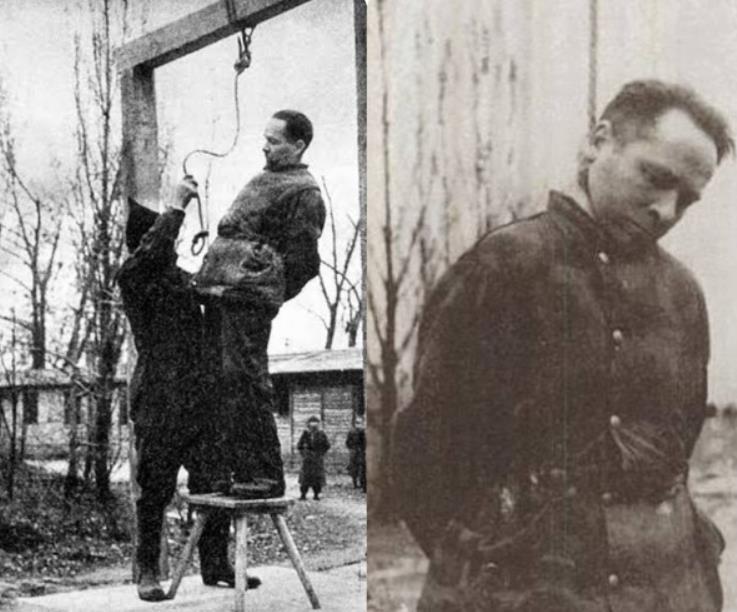 【奥斯维辛集中营魔鬼头子之死】
下面这张照片显示的是1947年奥斯威辛死亡集中营