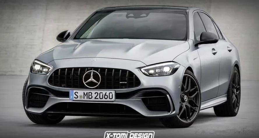 外媒绘制的全新一代梅赛德斯-AMG C63渲染图，新车搭载2.0T四缸混动系统，