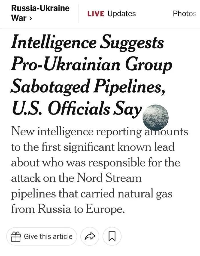 美国官员称，情报显示亲乌克兰组织破坏了北溪输油管道。
华盛顿——美国官员审查的新