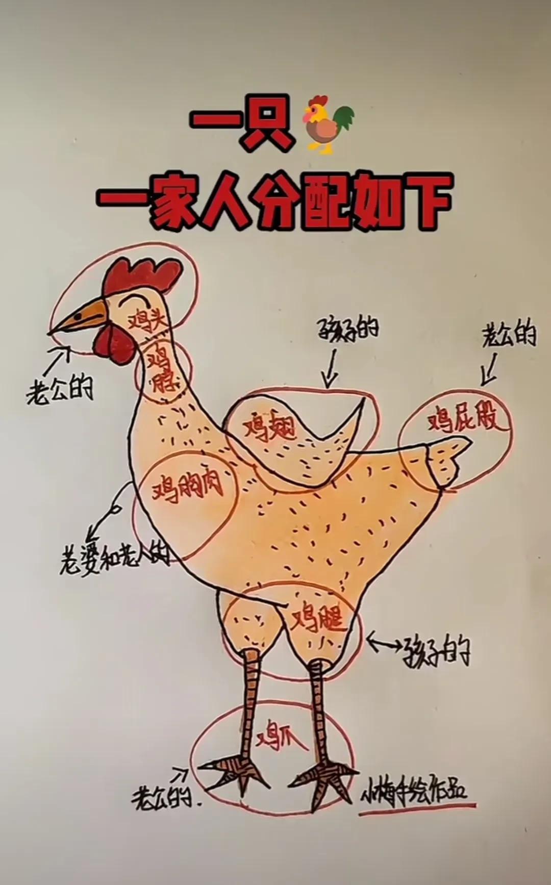 一只鸡，一家人的分配如下，你看懂了吗？，看懂的都是高手