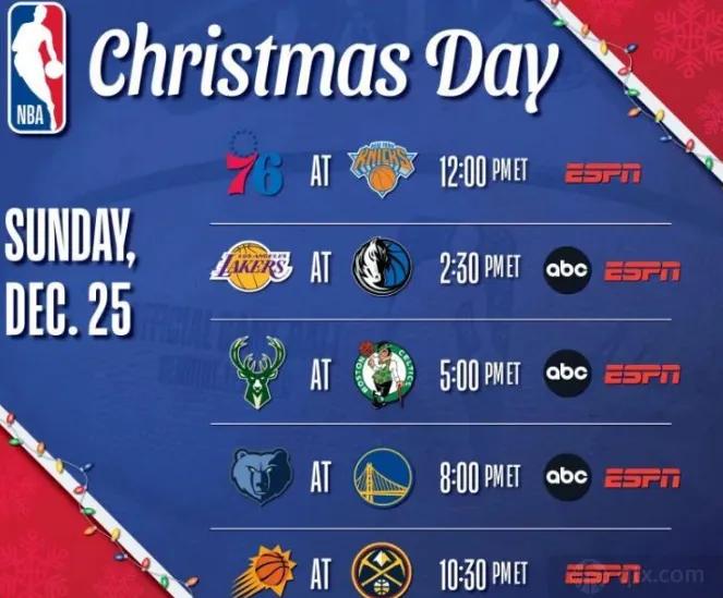 NBA：圣诞大战！圣诞之夜共安