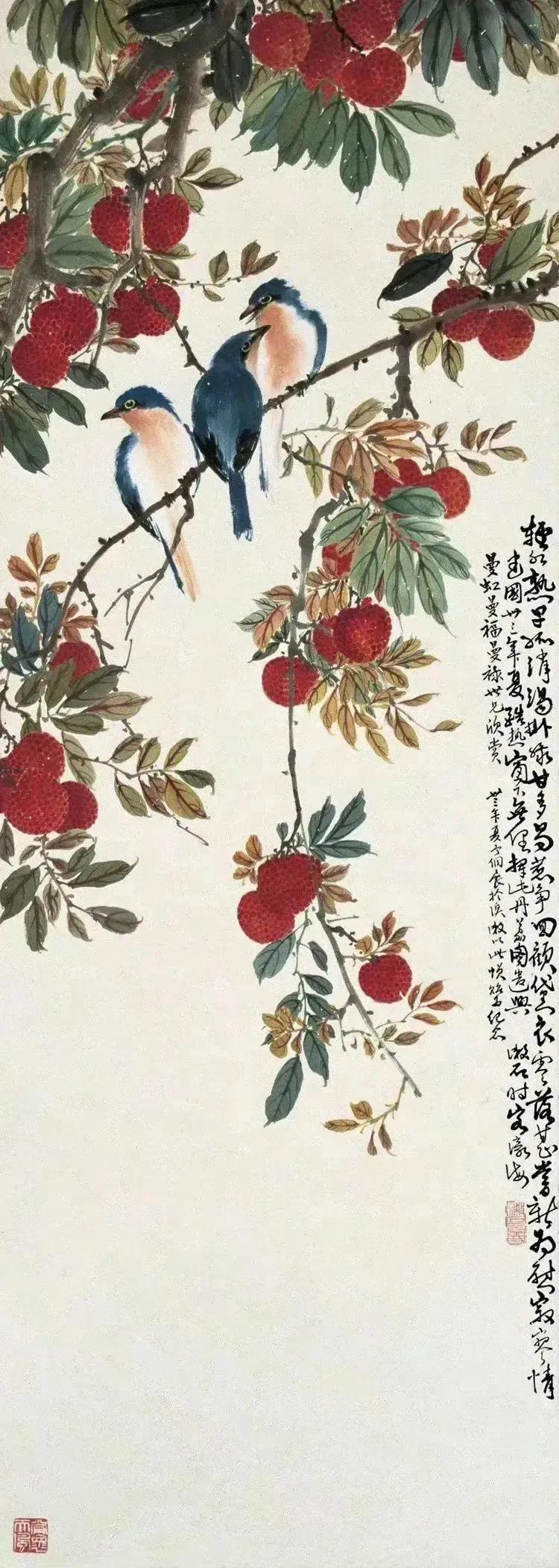 【诗画Ⅰ容漱石的荔枝画，鲜甜欲滴】
《食荔枝》宋·苏轼
罗浮山下四时春，卢橘杨梅