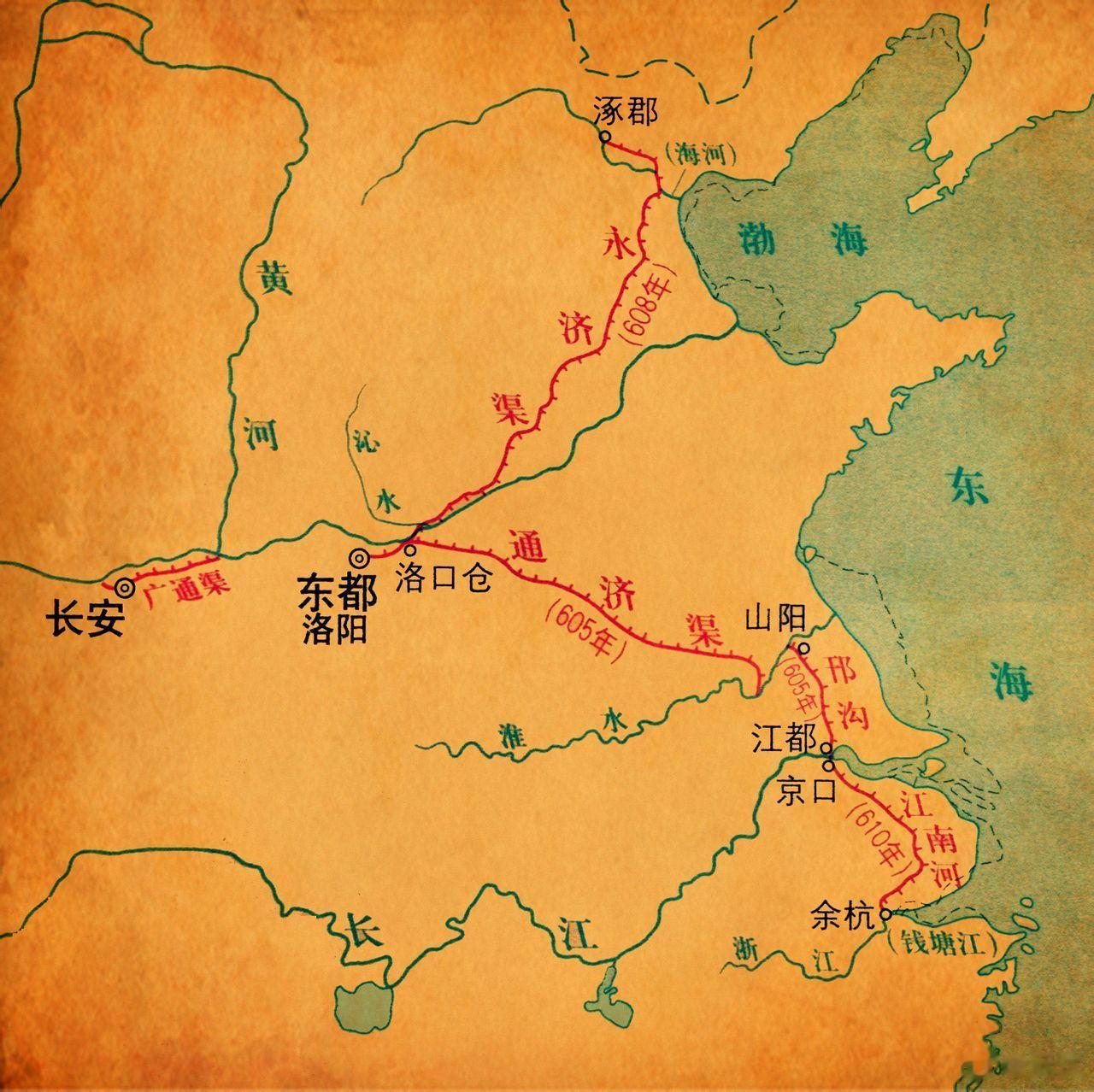 隋朝大运河的中心是“洛阳”。当天下之要，总车舟之繁，控河朔之咽喉，通淮湖之漕运。
