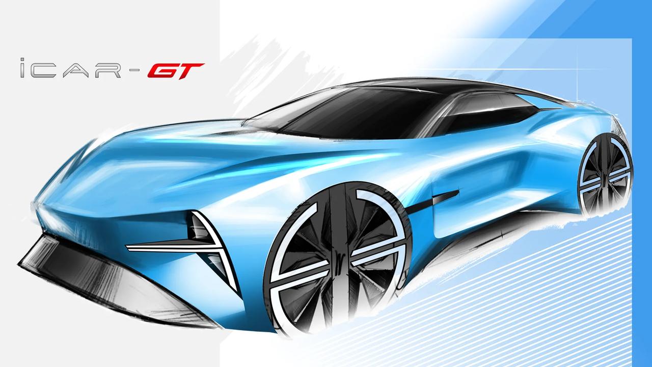 奇瑞iCAR汽车首款产品iCAR GT 设计草图发布，从图片上看，是一款双门跑车