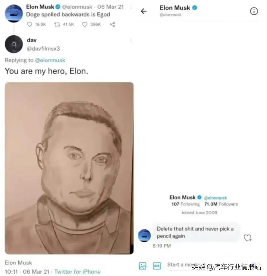 事情是这样的，在国外，有个网友画了一张马斯克的图片。

让人意想不到的是，马斯克