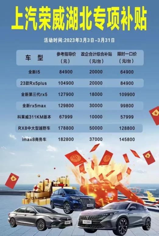 湖北本地上汽荣威专项补贴开始，最高降幅5万元，不过仔细看了具体车型最终价格，也就
