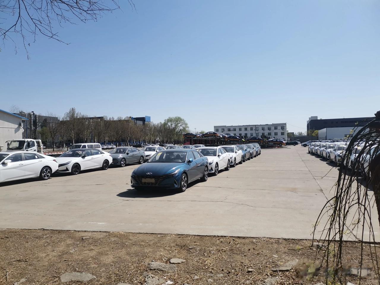 北京现代停车场，这都满了，全是伊兰特老款（出租车）和第七代伊兰特，目测整个停产场