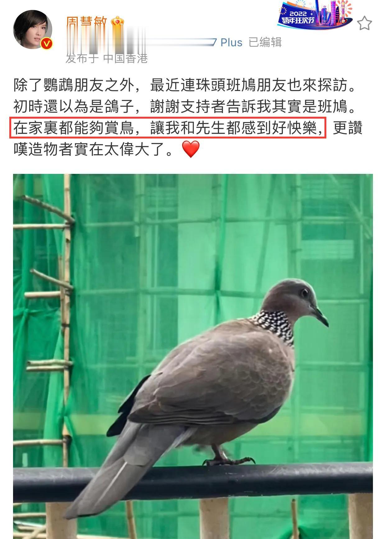 没离婚？周慧敏发文称在家赏鸟，“我和先生都感到很快乐”！

4月12日，近期深陷