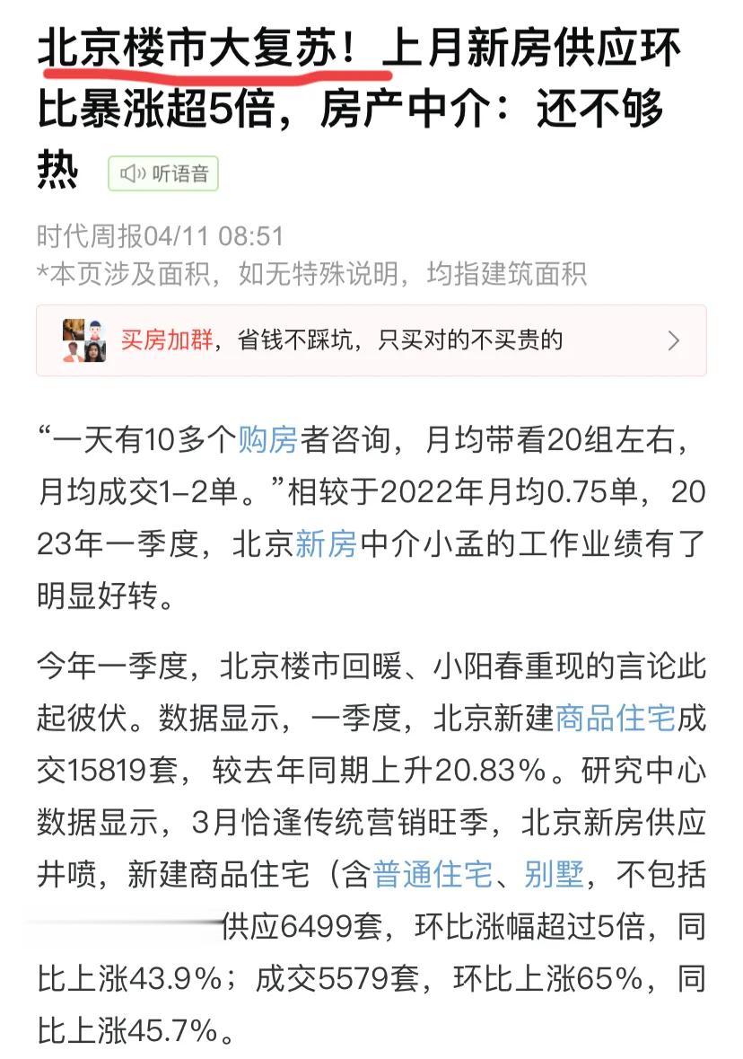 第一季度北京楼市大复苏！北京楼市调控放松的信号带动了市场信心，去年以来北京楼市正