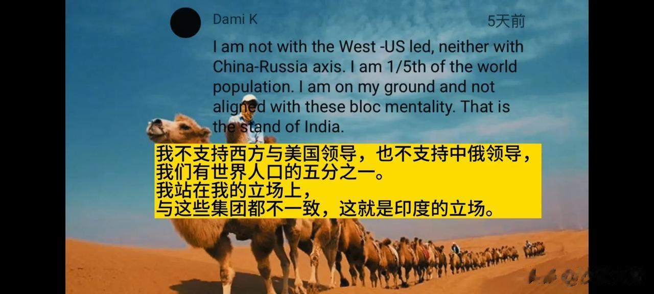 这位印度网友对印度的地位很清楚，沙漠不是印吹，但我个人认为，印度依然代表着世界经