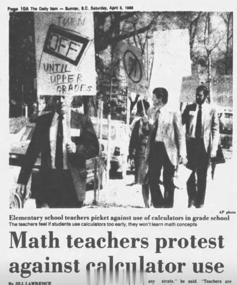 1988年，数学老师反对小学生使用计算器。老师们认为，太早使用计算器，会影响学生