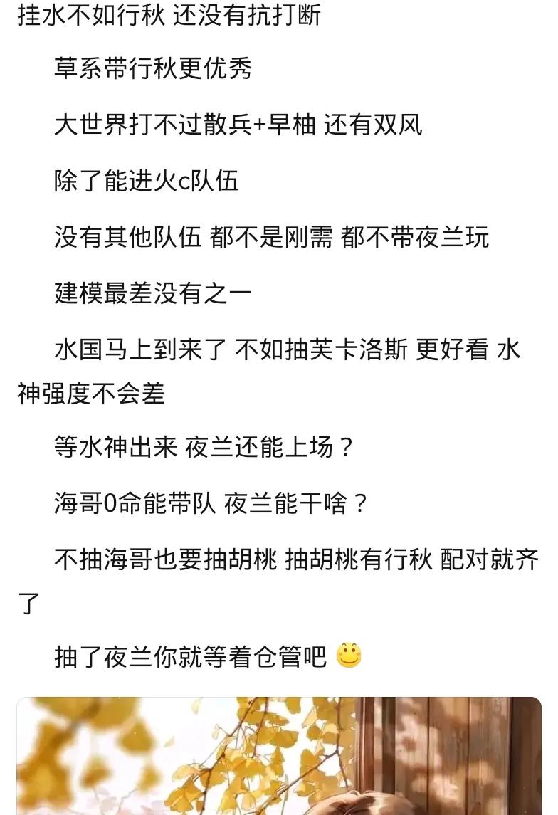 有一位玩家长篇大论评价：如果你抽了夜兰，干脆就放在仓库吧！

但是有玩家觉得用夜