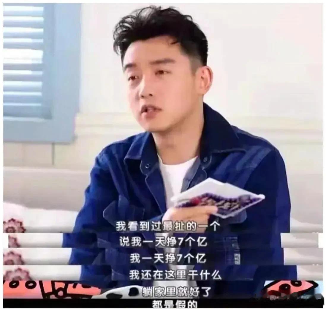 节目中，李静问郑恺：“你最有钱的时候赚多少？”郑恺说：“一天赚了7个亿。”李静惊