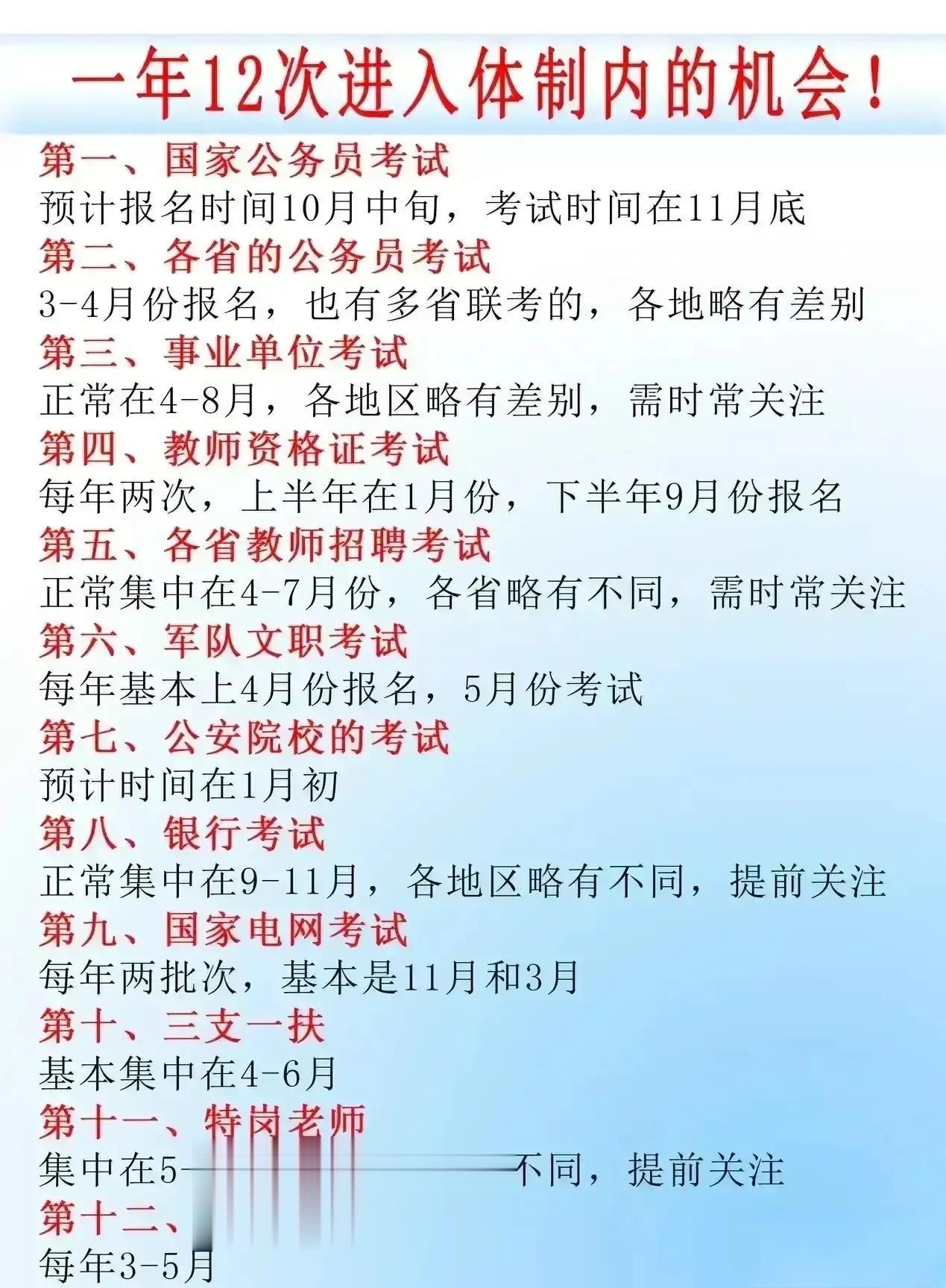 万万没想到！！原来一年竟然有12次进入体制内的机会，后悔自己知道太晚了！！有想进