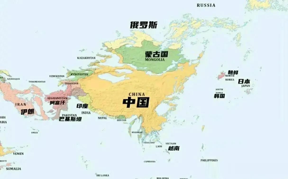 海平面上升2000米后的亚洲大陆。