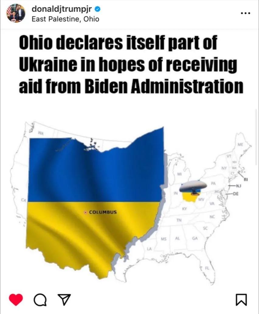 ‼️🇺🇸🇺🇦特朗普的儿子小唐纳德·特朗普最新发文:俄亥俄州表示它正在成为