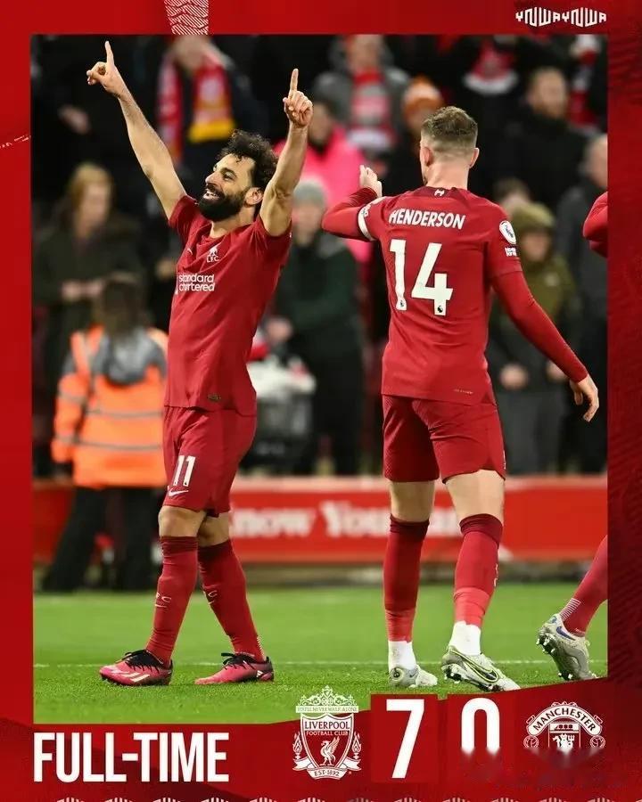 凌晨双红会，利物浦狂屠曼晚。
7:0把近期被捧↑上天的曼联好好的羞辱了一番。最近