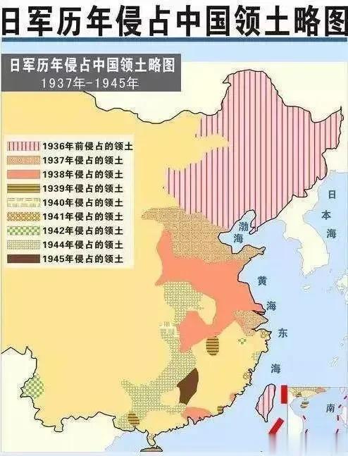 在日本侵华的14年（1931-1945）时间里：

●中国有9个省全部沦陷：辽宁