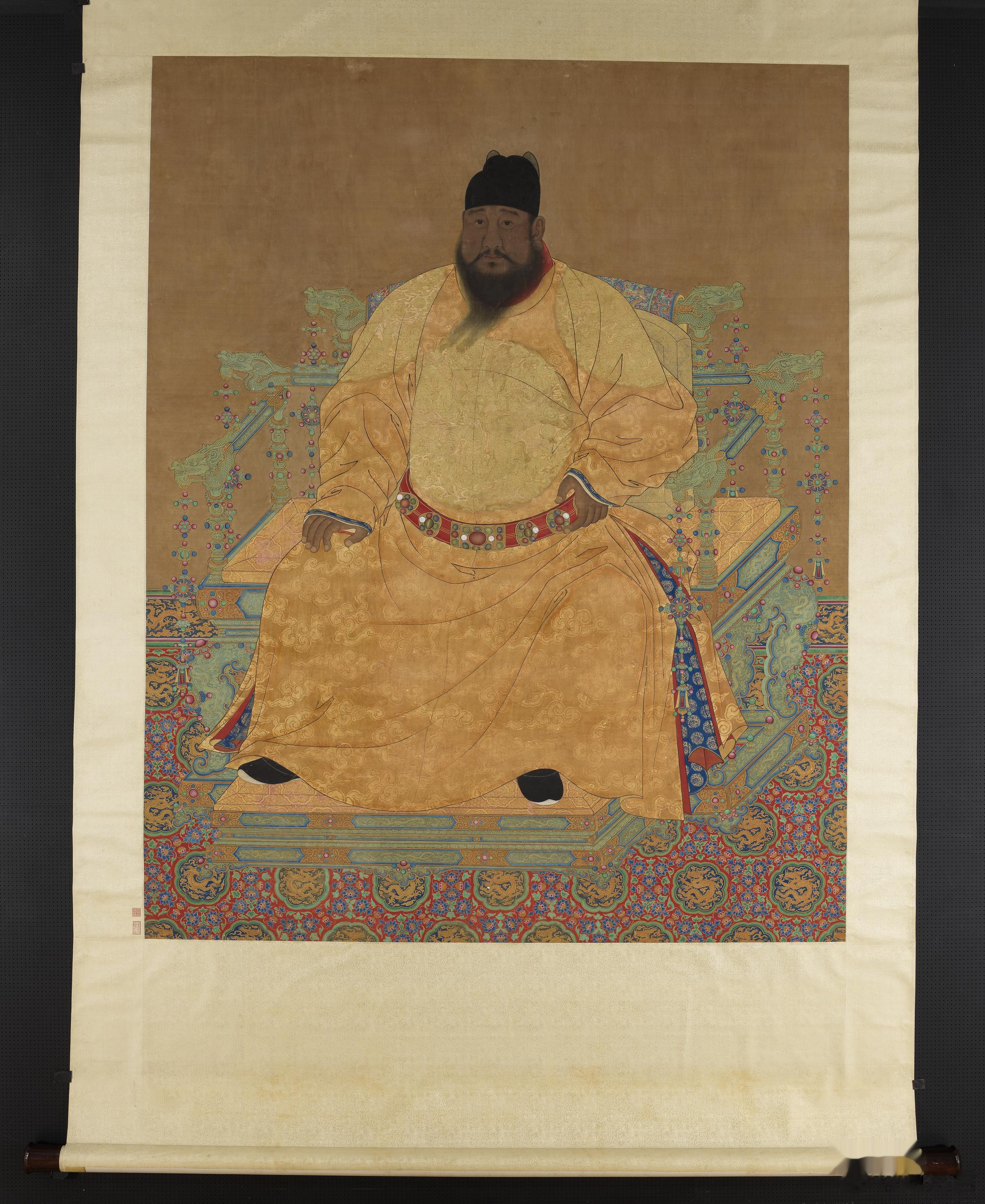 书法绘画 | 明宣宗坐像（一）轴，台北故宫博物院藏。215.8x171厘米明宣宗