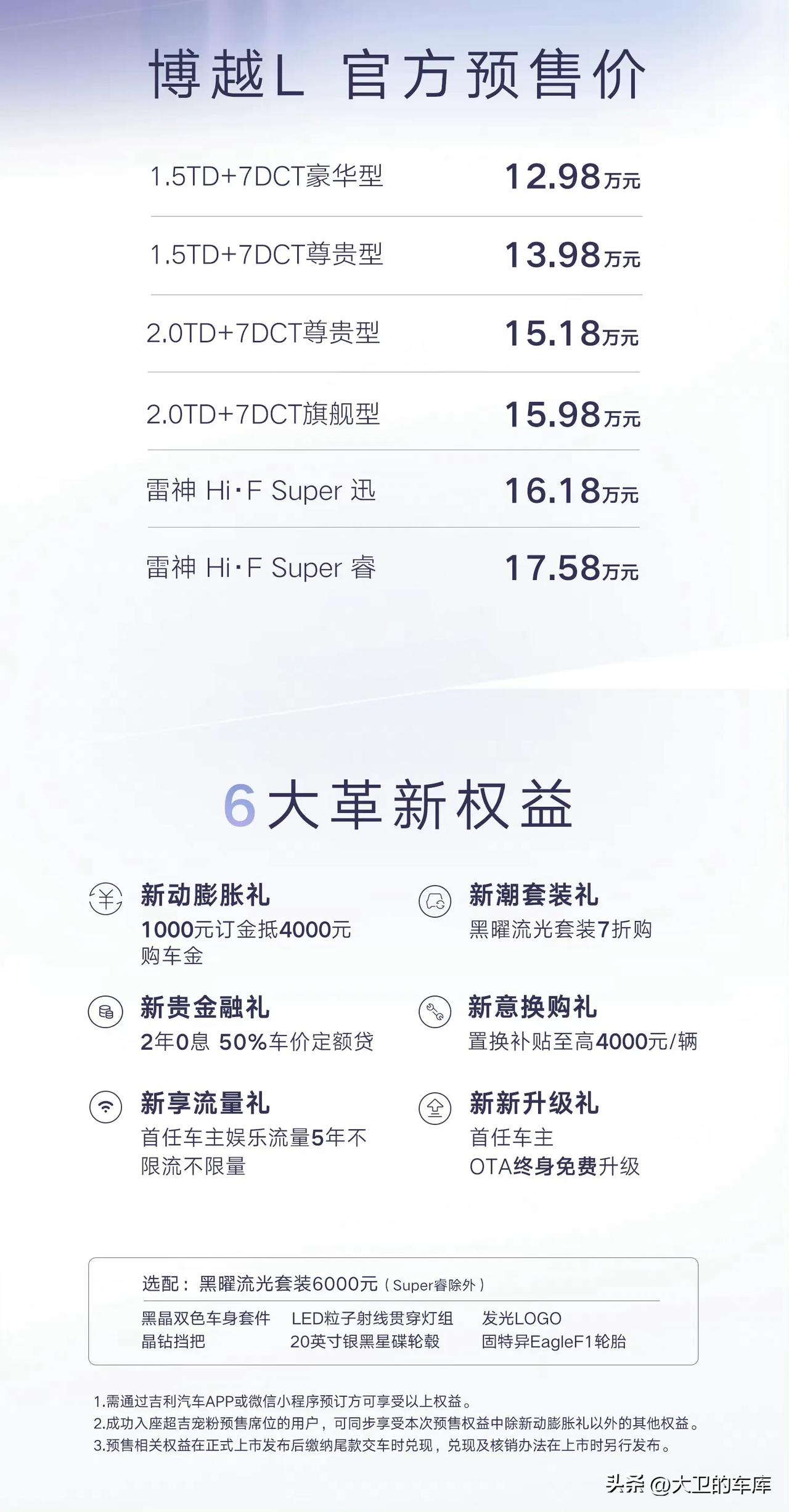 博越L开启预售，预售价区间为12.98-17.58万元。